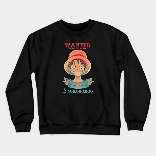 Wanted "DEAD OR ALIVE" Monkey D Luffy Crewneck Sweatshirt by MACIBETTA